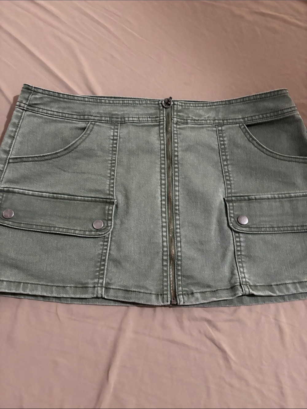 No Boundaries Sage Green Front Zip Utility Mini Skirt